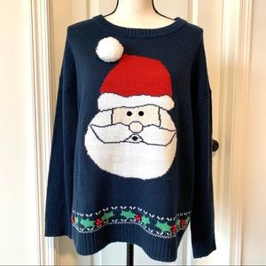 LORD & TAYLOR CONTEXT Navy Santa Sweater—SZ. Lg